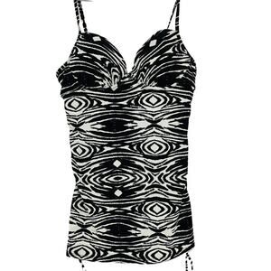Love Your Assets Womens Push Up Tankini Black White Woodgrain Zebra Medium